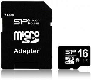 Ram Drive Silicon Power 16GB microSDHC CL10 UHS-I U1+Adapter  - SP016GBSTH010V10SP