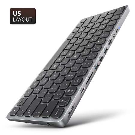AXAGON HMC-KB-US USB-C 5Gbps Keyboard 9in1 Hub Silver - HMC-KB-US