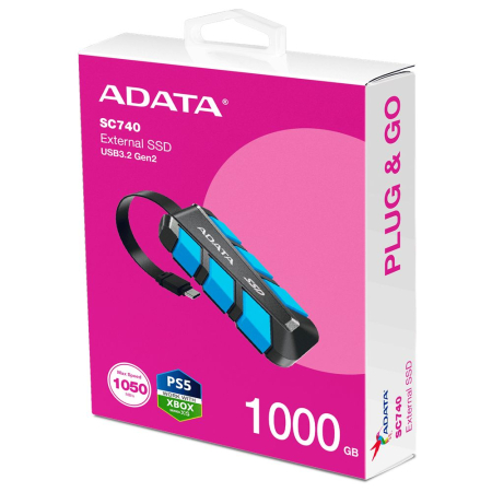 (külső) A-Data 1TB USB3.2 Type-C SC740 Black/Blue - SC740-1000G-CBU